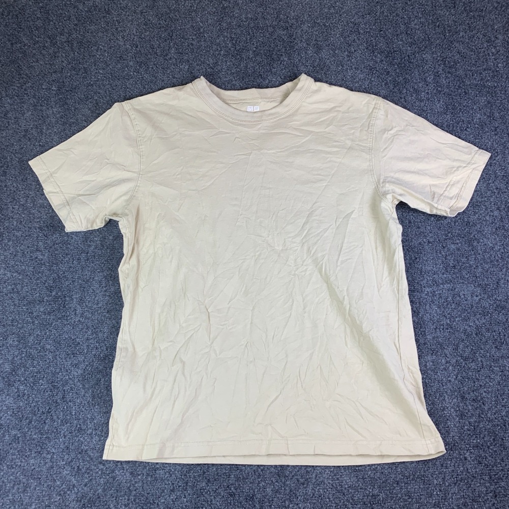 Uniqlo U T-Shirt Mens Medium Beige Cotton Crew Neck Short Sleeve Casual Outdoor